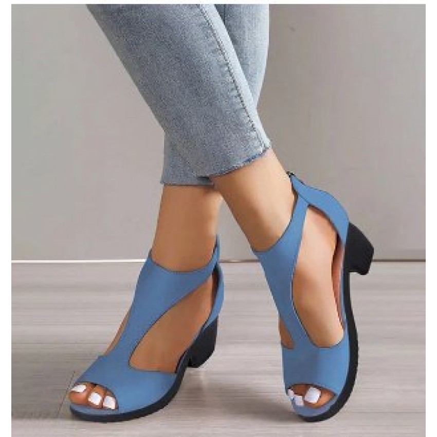 Women's High Heeled Fish Mouth Sandals with Zipper Closure - Summer Dressy Open Toe Footwear