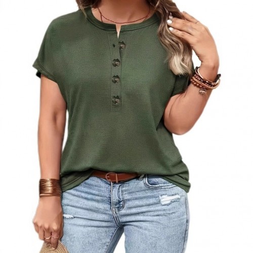 Spring Summer Womens Solid-Color Crewneck T-Shirt