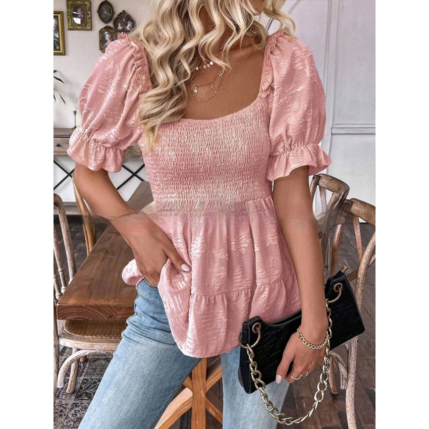 Elegant Tunic Top With A Square Neck Puff Sleeves And A Defined Waistline Elegant Tunic Top With A Square Neck Puff Sleeves And A Defined Waistline