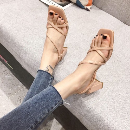 Thick heel sandals women's middle heel one word sandals with sandals Thick heel sandals women's middle heel one word sandals with sandals