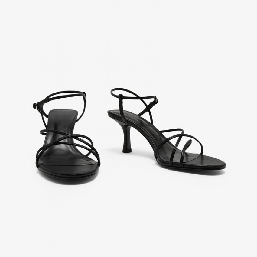 Simple Diagonal Strap High Heel Open Toe Sandals Women's Slim Heel