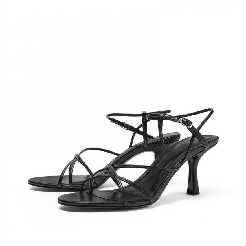 Simple Diagonal Strap High Heel Open Toe Sandals Women's Slim Heel
