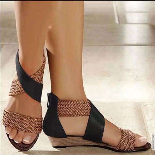 Hollow Braided Strap Ladies Sandals Open Toe Wedge Sandals Hollow Braided Strap Ladies Sandals Open Toe Wedge Sandals