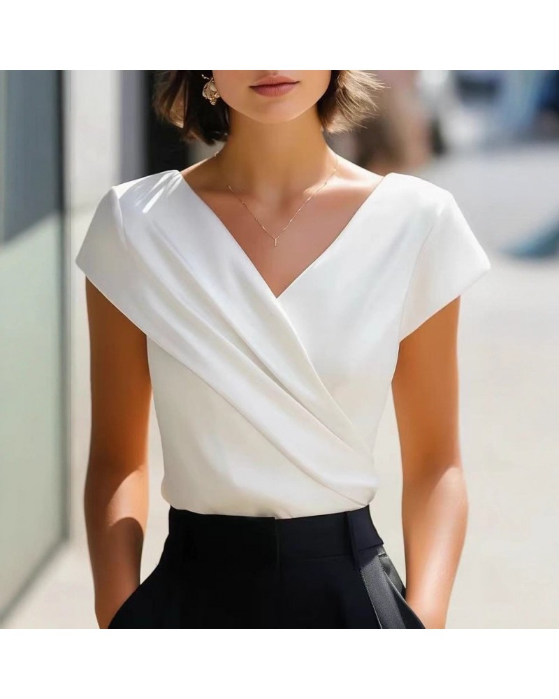 Elegant White T-Shirt With V-Neck Slim Fit And Short Sleeves
