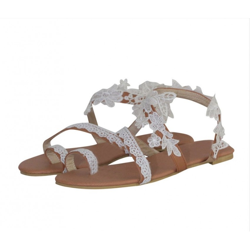 Women’s Flower Lace Sandals Lightweight Comfortable Summer Flat Slip-On Beach Shoes