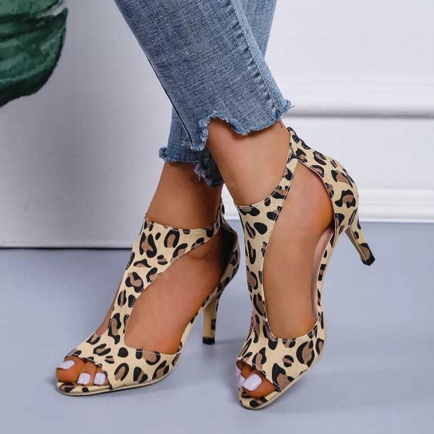 Women's High Heeled Fish Mouth Sandals with Zipper Closure - Summer Dressy Open Toe Footwear