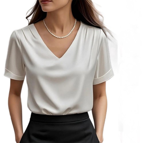 V-neck Satin Short-sleeve T-shirt Women's Fashion Top