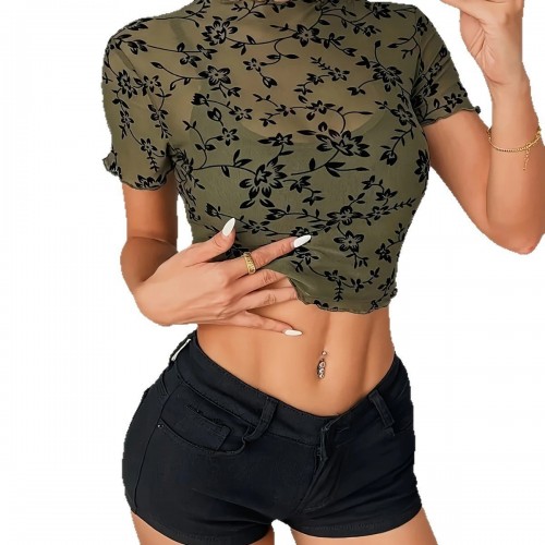 New Womens Sheer Mesh Cropped Stretchy Mesh Top New Womens Sheer Mesh Cropped Stretchy Mesh Top