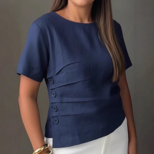 Elegant Casual Cotton-Linen Shirt With Buttons For Women