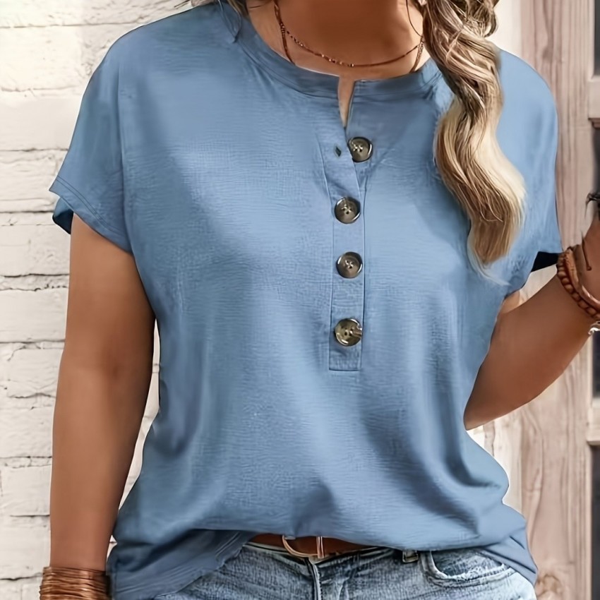 Spring Summer Womens Solid-Color Crewneck T-Shirt