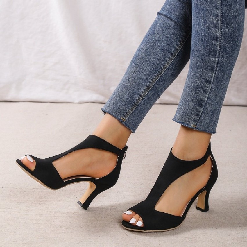 Women's High Heeled Fish Mouth Sandals with Zipper Closure - Summer Dressy Open Toe Footwear
