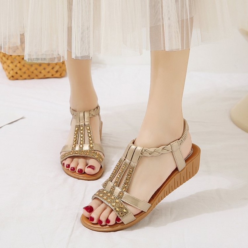 Casual Wedges Sandals With Rhinestone Summer Peep-toe Roman Shoes Casual Wedges Sandals With Rhinestone Summer Peep-toe Roman Shoes