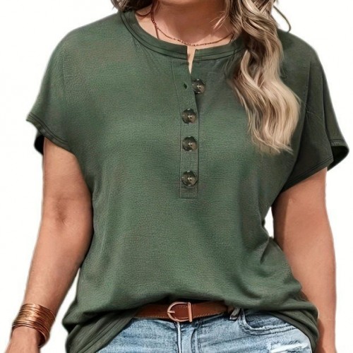 Spring Summer Womens Solid-Color Crewneck T-Shirt