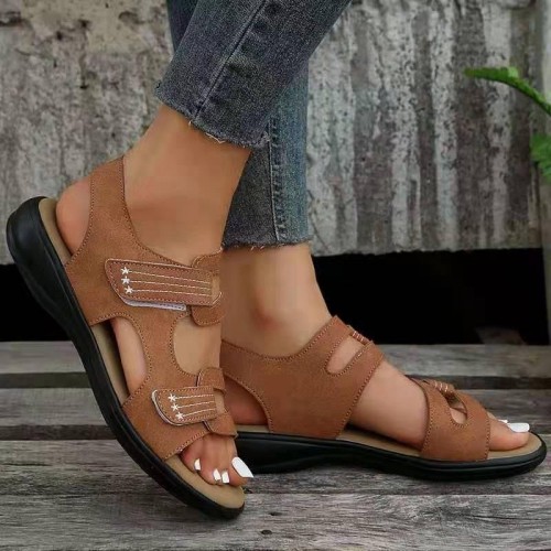 Wedge Hook And Loop Fastener Platform Large Size Casual Beach Sandals