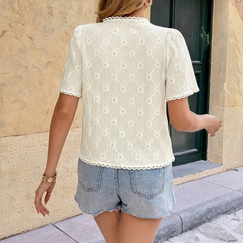 Womens Casual And Stylish Lace-panel Cardigan Blouse