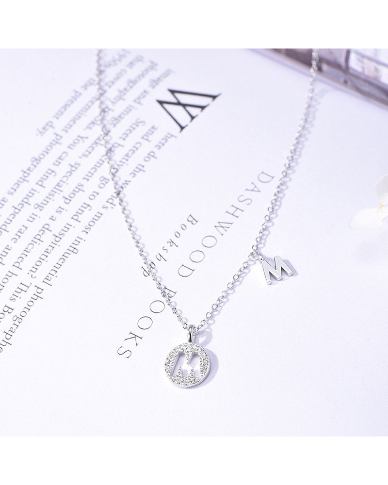 Sterling Silver Letter Necklace Female Micro Inlaid Pendant Necklace