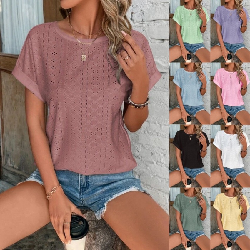 Women's Hollow-Out Mesh Embroidered Batwing Sleeve Top Women's Hollow-Out Mesh Embroidered Batwing Sleeve Top