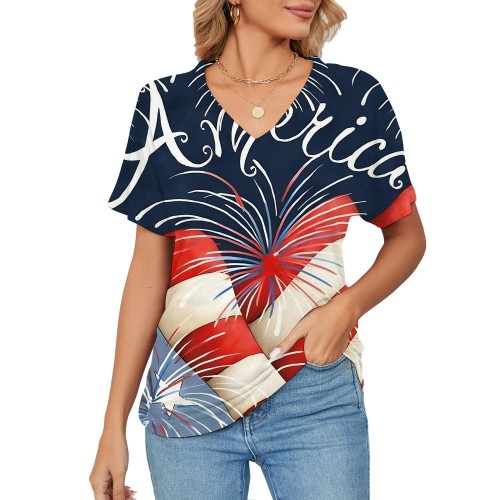 Women's T-shirt, Natural Plant And Floral Print, Casual V-neck Short Sleeves Women's T-shirt, Natural Plant And Floral Print, Casual V-neck Short Sleeves