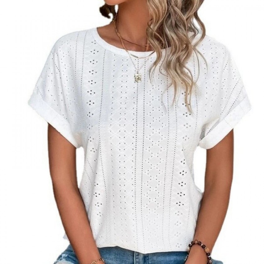 Women's Hollow-Out Mesh Embroidered Batwing Sleeve Top Women's Hollow-Out Mesh Embroidered Batwing Sleeve Top
