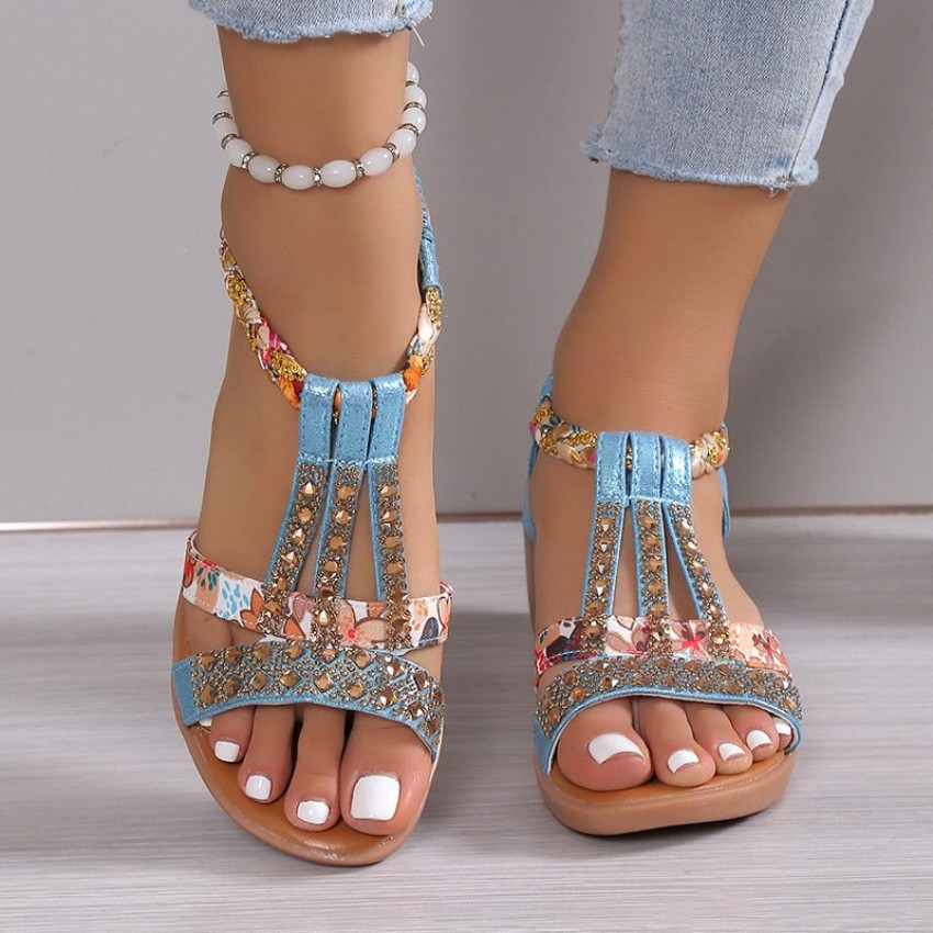 Casual Wedges Sandals With Rhinestone Summer Peep-toe Roman Shoes Casual Wedges Sandals With Rhinestone Summer Peep-toe Roman Shoes