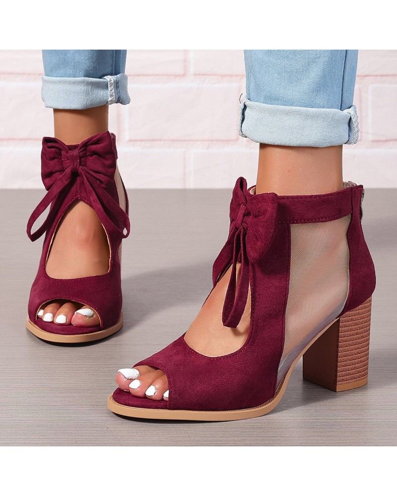 Platform Chunky High Heels Women's Sandals Bow Decoration Open Toe Block Ankle Strap Sandals For Dress Bridal Party Shoes