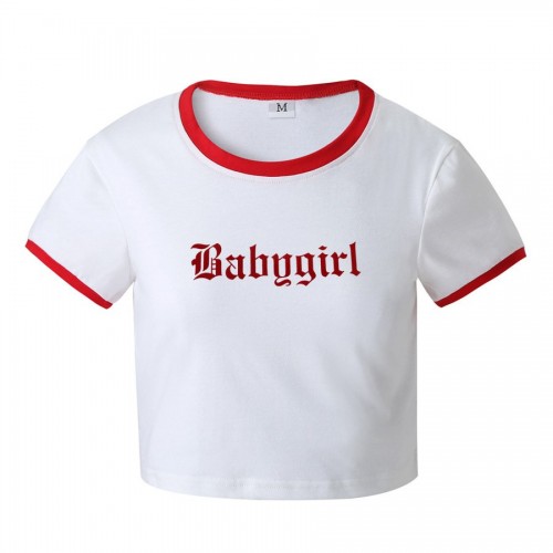 Letter-print Contrast-color Slim-fit Short-sleeve T-shirt