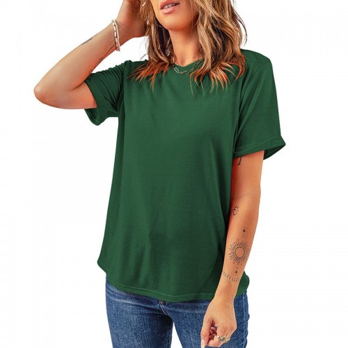 Solid-color Casual T-shirt Pullover Crew-neck Top For Women Solid-color Casual T-shirt Pullover Crew-neck Top For Women