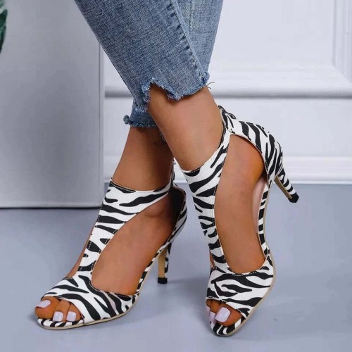 Women's High Heeled Fish Mouth Sandals with Zipper Closure - Summer Dressy Open Toe Footwear Women's High Heeled Fish Mouth Sandals with Zipper Closure - Summer Dressy Open Toe Footwear