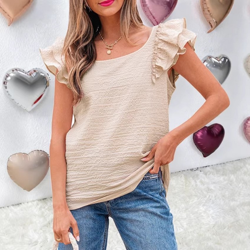 Womens Solid-Color Crew-Neck Sweet Top With Bow-Knot Design Womens Solid-Color Crew-Neck Sweet Top With Bow-Knot Design