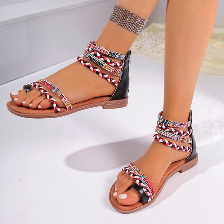 Ethnic Style Flat Sandals Summer Clip Toe Colorful Weave-straped Shoes With Back Zipper Women's Bohemian Beach Shoes Ethnic Style Flat Sandals Summer Clip Toe Colorful Weave-straped Shoes With Back Zipper Women's Bohemian Beach Shoes