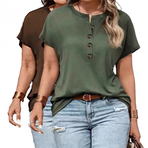 Spring Summer Womens Solid-Color Crewneck T-Shirt