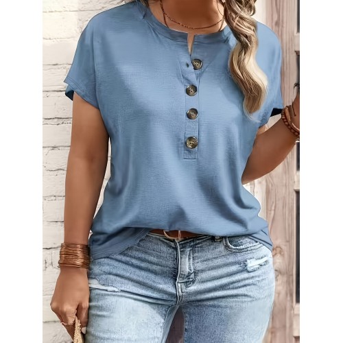 Spring Summer Womens Solid-Color Crewneck T-Shirt