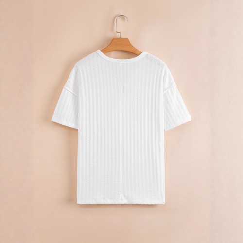 Loose Casual Textured V-neck Short-sleeve Shirt