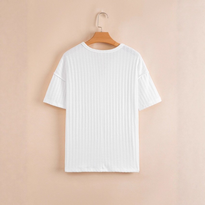 Loose Casual Textured V-neck Short-sleeve Shirt Loose Casual Textured V-neck Short-sleeve Shirt