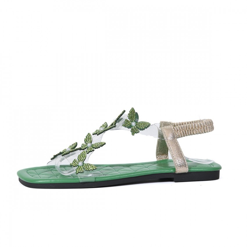 New Butterfly Rhinestone Sandals Summer Square Toe Flat Shoes For Women New Butterfly Rhinestone Sandals Summer Square Toe Flat Shoes For Women