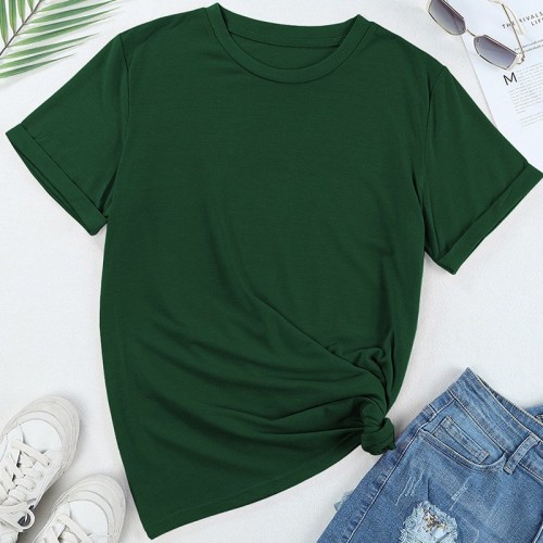 Solid-color Casual T-shirt Pullover Crew-neck Top For Women Solid-color Casual T-shirt Pullover Crew-neck Top For Women