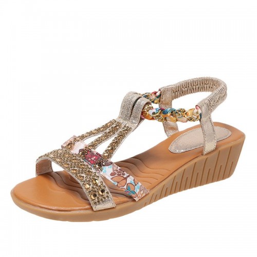 Casual Wedges Sandals With Rhinestone Summer Plus-size Peep-toe Roman Shoes