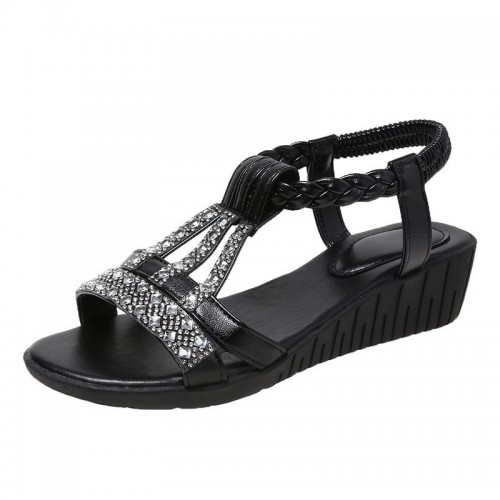 Casual Wedges Sandals With Rhinestone Summer Plus-size Peep-toe Roman Shoes