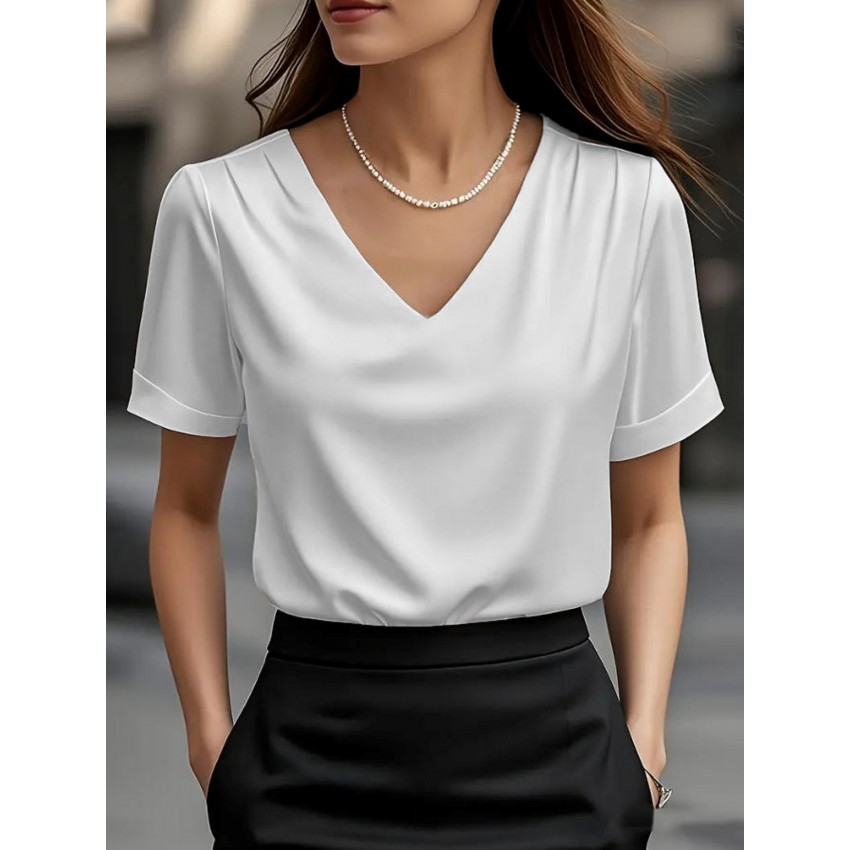V-neck Satin Short-sleeve T-shirt Women's Fashion Top V-neck Satin Short-sleeve T-shirt Women's Fashion Top