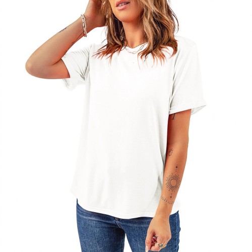 Solid-color Casual T-shirt Pullover Crew-neck Top For Women Solid-color Casual T-shirt Pullover Crew-neck Top For Women