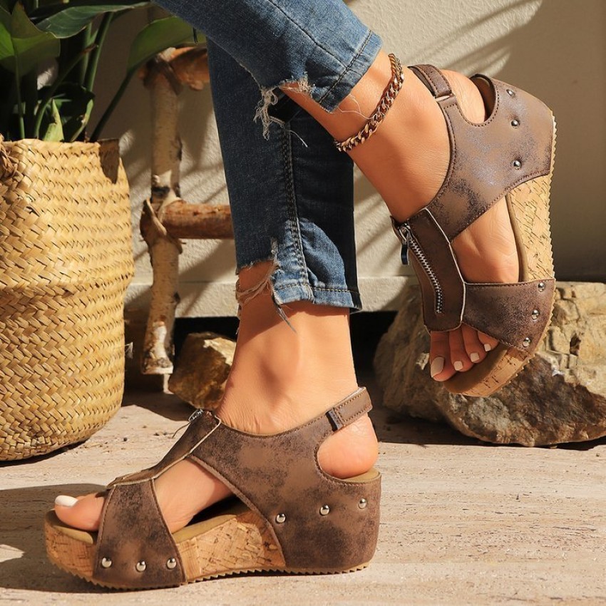 Summer Zipper Wedges Sandals Women's Lightweight Height Increasing Shoes Fashion Casual Sandals Summer Zipper Wedges Sandals Women's Lightweight Height Increasing Shoes Fashion Casual Sandals