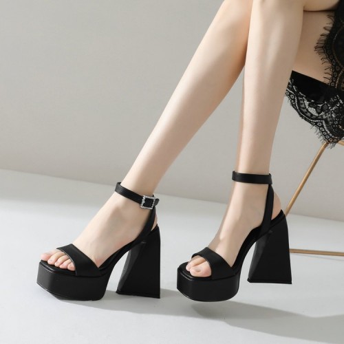 High Heel Fashion Women's Shoes Square Toe Chunky Heel Large Sandals Red High Heel Fashion Women's Shoes Square Toe Chunky Heel Large Sandals Red