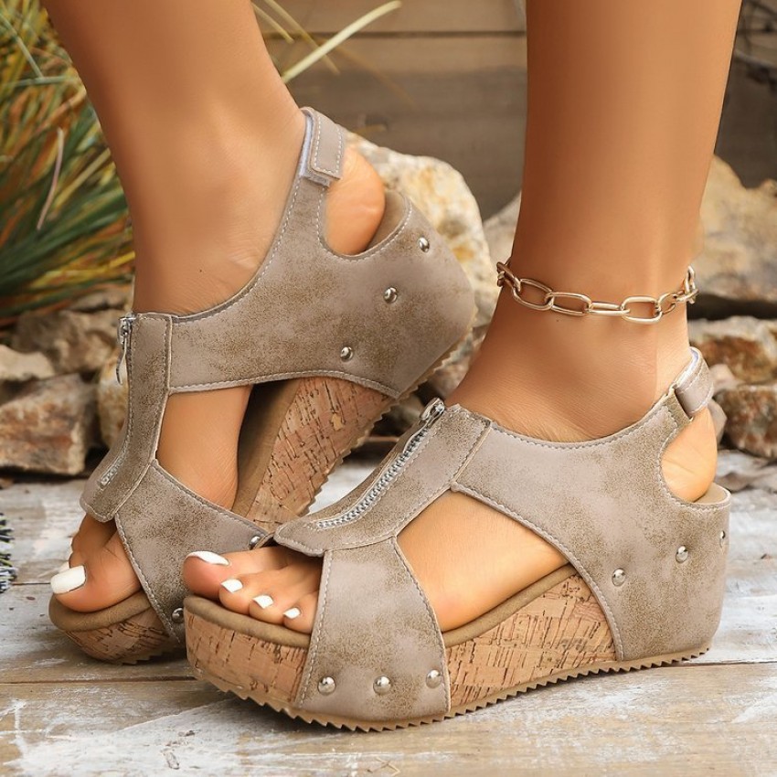 Summer Zipper Wedges Sandals Women's Lightweight Height Increasing Shoes Fashion Casual Sandals Summer Zipper Wedges Sandals Women's Lightweight Height Increasing Shoes Fashion Casual Sandals