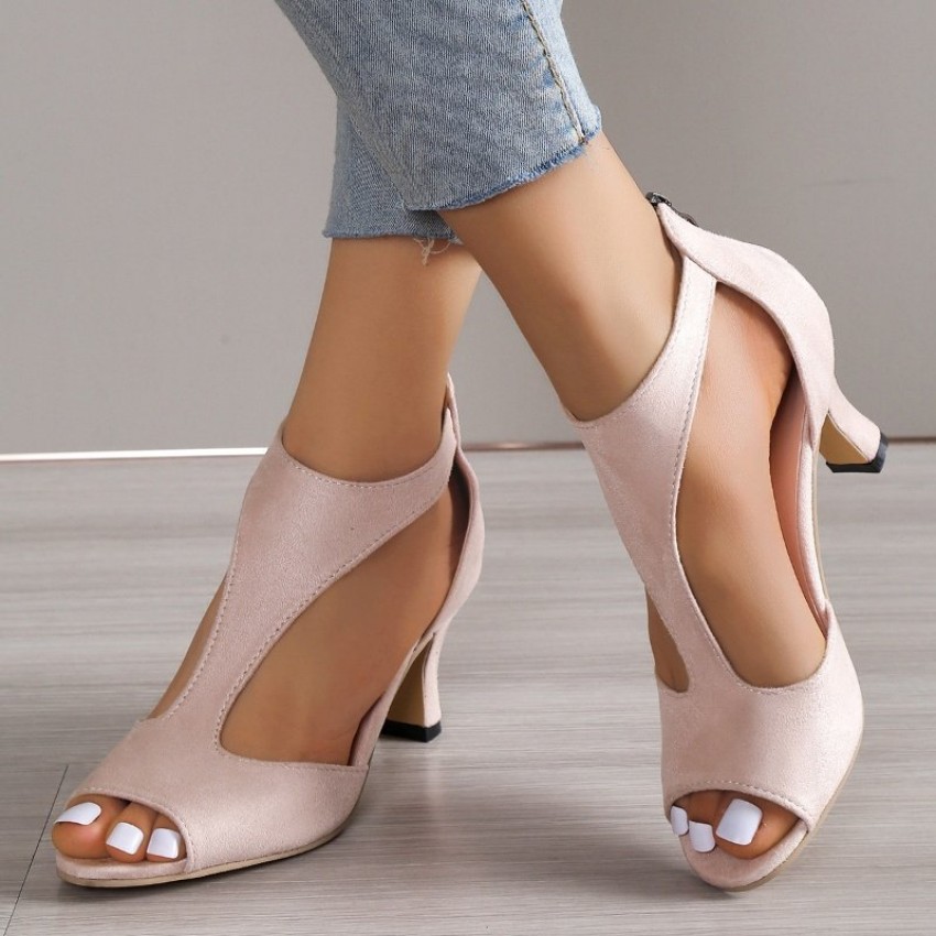 Women's High Heeled Fish Mouth Sandals with Zipper Closure - Summer Dressy Open Toe Footwear