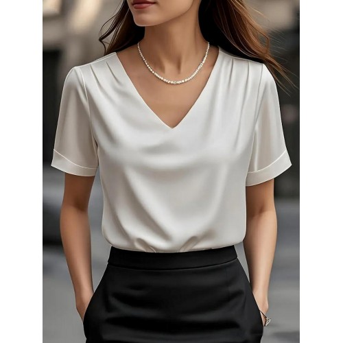 V-neck Satin Short-sleeve T-shirt Women's Fashion Top