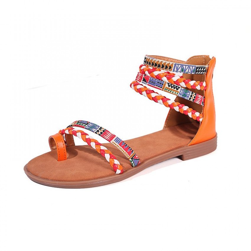 Ethnic Style Flat Sandals Summer Clip Toe Colorful Weave-straped Shoes With Back Zipper Women's Bohemian Beach Shoes Ethnic Style Flat Sandals Summer Clip Toe Colorful Weave-straped Shoes With Back Zipper Women's Bohemian Beach Shoes