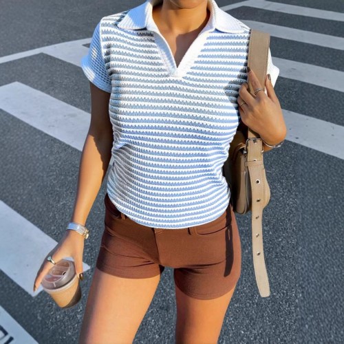 Summer Color Block Defined Waist Pleated Short T-Shirt