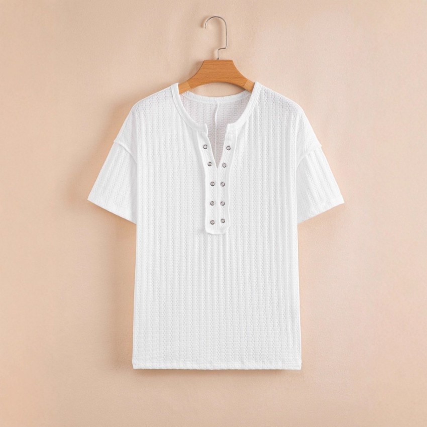 Loose Casual Textured V-neck Short-sleeve Shirt Loose Casual Textured V-neck Short-sleeve Shirt