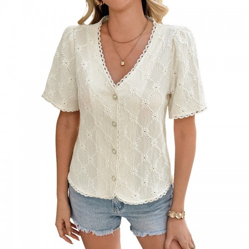 Womens Casual And Stylish Lace-panel Cardigan Blouse