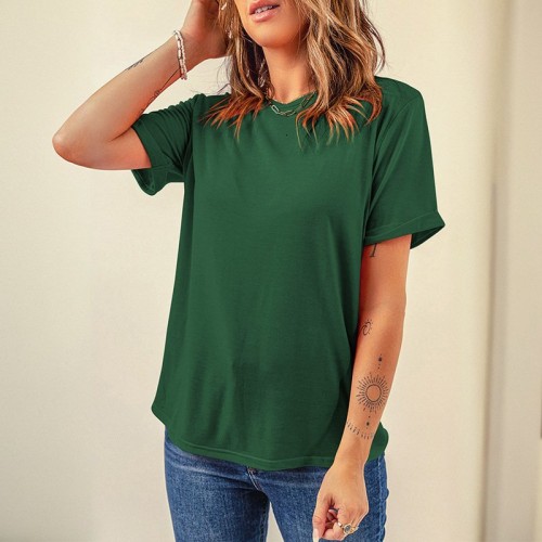 Solid-color Casual T-shirt Pullover Crew-neck Top For Women Solid-color Casual T-shirt Pullover Crew-neck Top For Women